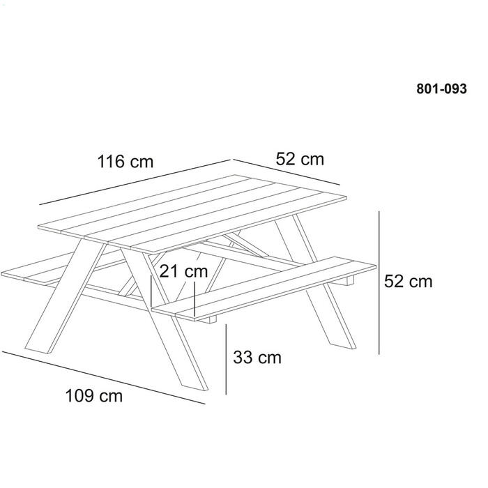 Bord-/bänkset Junior A-modell Svart 116 x 109 cm Hortus